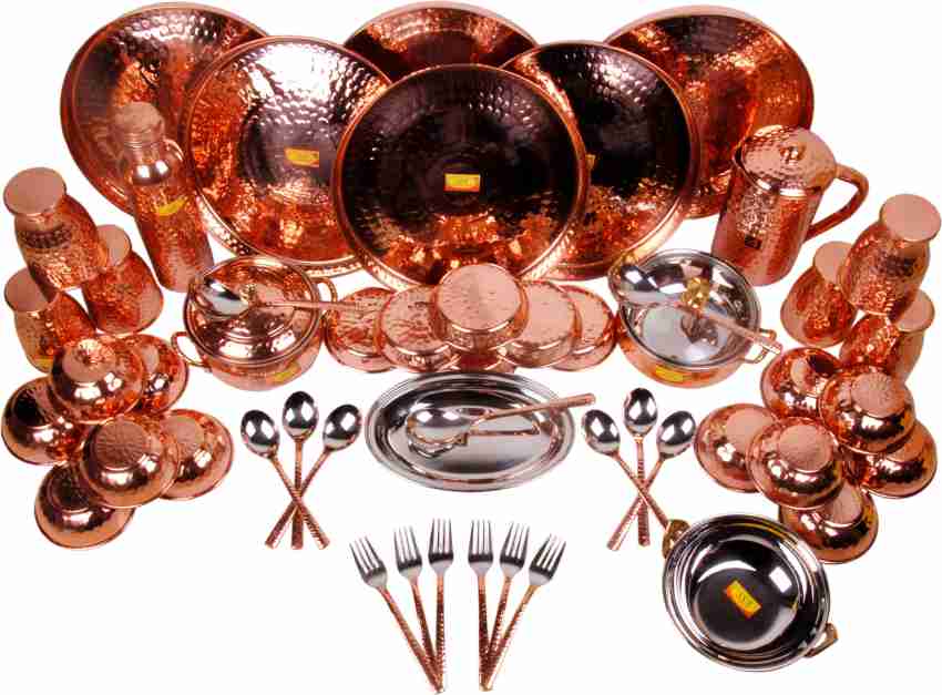 Shivshakti Arts Pack of 51 Copper Pure Copper Dinner Set - 51 Pieces -  Designer - (Hammer Copper Thali Set) Dinner Set Price in India - Buy  Shivshakti Arts Pack of 51