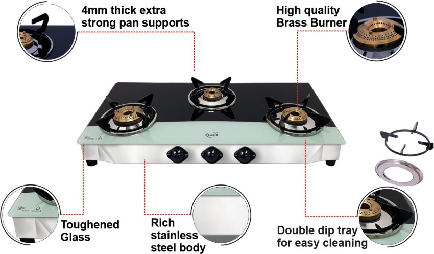 jyoti glass top gas stove 3 burner price