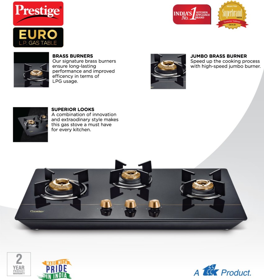 prestige euro gas stove 3 burner