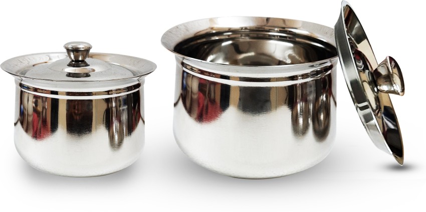 Stainless Steel Curry Biryani Pot Indian Serving Tope Patila Bhagona with  Lid