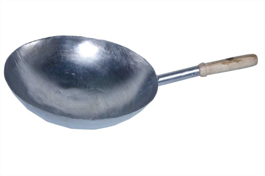 SAIFPRO Mild Steel MS Chinese Wok, for Home, Hotel (Size 14.5inch