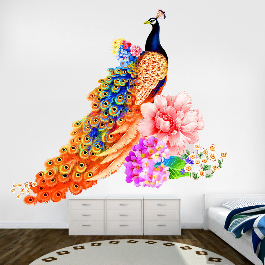 WALLPIK Peacock Colorful Flower Floral Creative Decorative Wall Sticker WP018