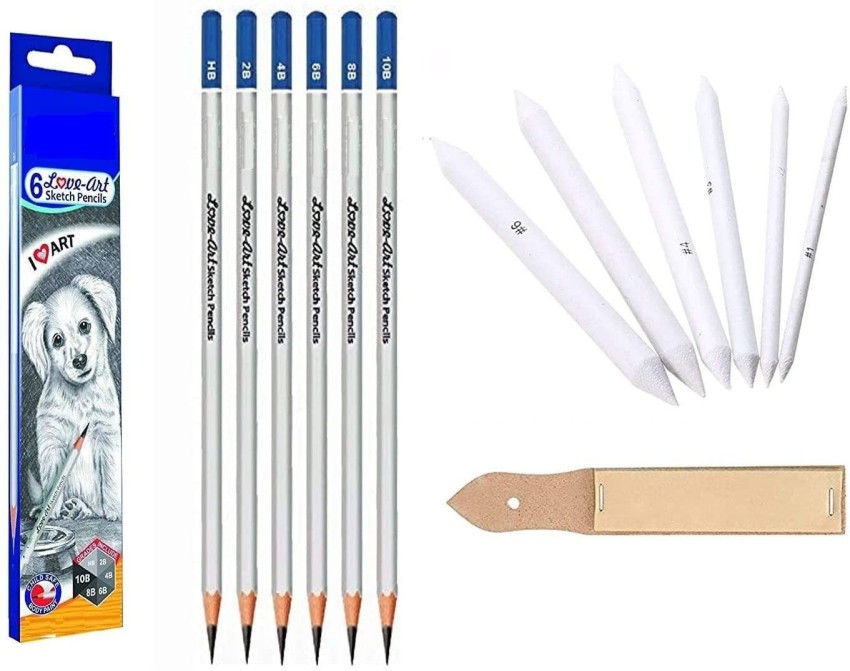 Craftacious Artline Set of 6 Love-Art Sketch Pencils +  Blending/Smudging Stumps(Size 1 to 6) - Drawing Accessories- Art Set