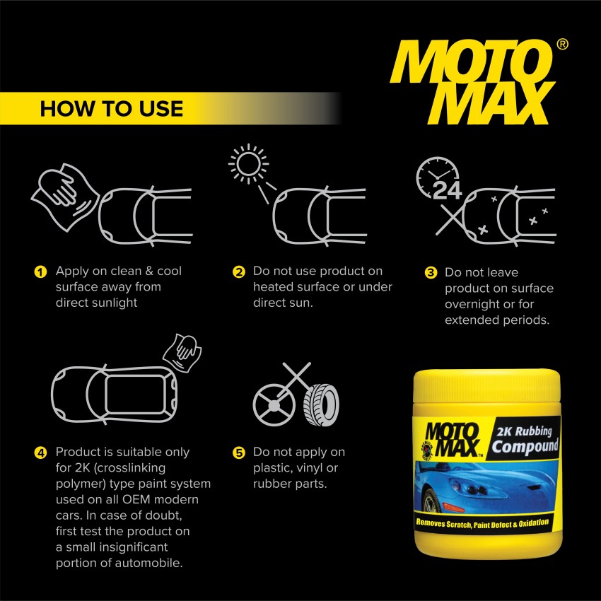 Pidilite Motomax 2K Rubbing Compound, Removes Scratches, Paint defect from  Cars, Bike Price in India - Buy Pidilite Motomax 2K Rubbing Compound,  Removes Scratches, Paint defect from Cars, Bike online at