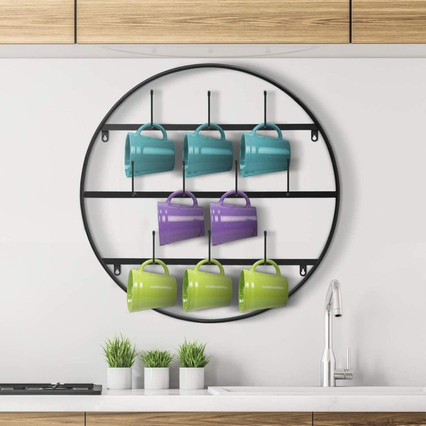 Dezine Elements Cutlery Kitchen Rack Iron Wall Mounted Cup Holder Storage  Mug Hooks with 3-Tier Display Organizer for Mason Jars, Tea Cups, Coffee  Mugs and More - Round Price in India 