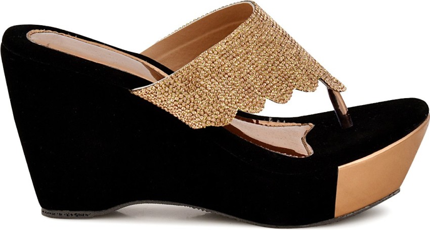 Black and gold shops wedges