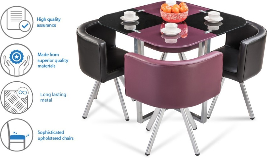 Durian NEON Purple Black Metal 4 Seater Dining Set Price in India