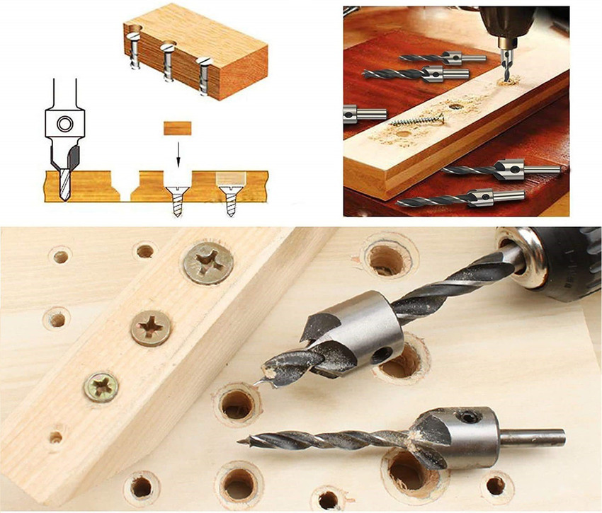 GSK Cut Countersink Drill Bits 7pcs Woodworking Chamfer Countersink Drill Bits Set for Woodworking 3 4 5 6 7 8 10mm with Hex Key