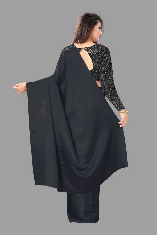 Pandadi Saree Women's Satin Silk Plain Saree With Unstitched Sequence  Blouse Piece, Grey : : Fashion