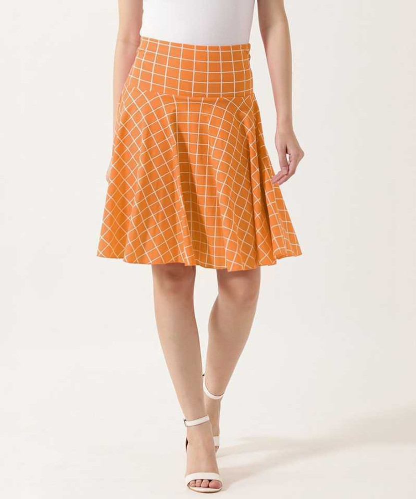 Heaven Gril Checkered Women Regular Orange White Skirt Buy