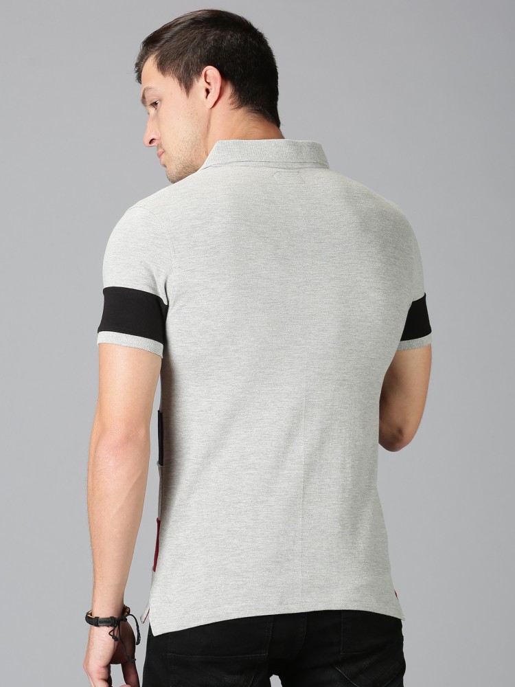 Buy Men Grey Solid Polo Neck T-shirt Online - 746174