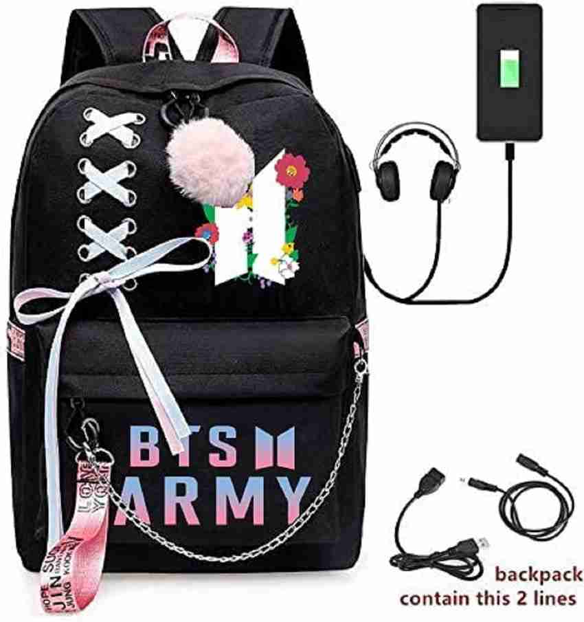 Flipkart HeartInk BTS Bangtan Boys KPOP Theme Fan Art Laptop Bag Casual School Backpack With USB Charging and Headset Port Waterproof Multipurpose Bag Multipurpose Bag