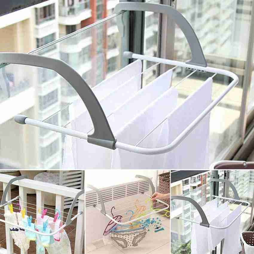 SHIRU TECHNOLOGIES Plastic Wall Cloth Dryer Stand ST Door Cloth Hanger Foldable Drying Rack Adjustable Indoor Outdoor Easy Folding Clothes Drying Racks Stand Clothes Towel Shelf Stand Balcony Window ...