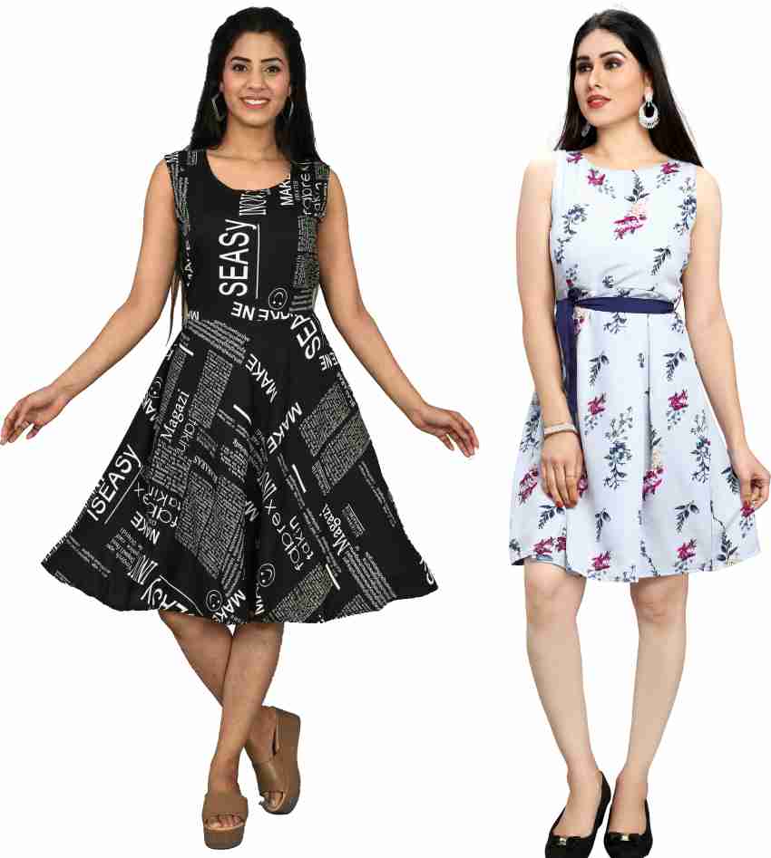 ZOPDI Women Fit and Flare Blue Dress - Buy ZOPDI Women Fit and Flare Blue  Dress Online at Best Prices in India