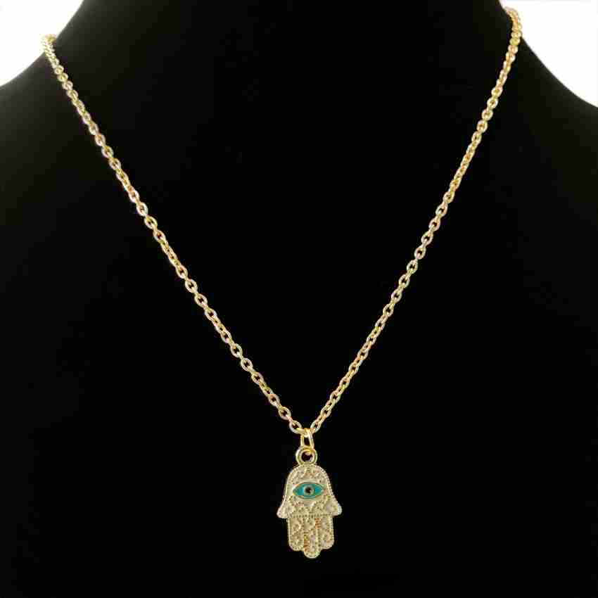 Shubhanjali Blue Evil Eye Charms Hamsa Hand Pendant with chain for