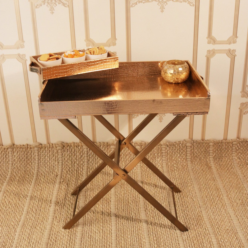 casagold Foldable Leather Tray Table with Metal Stand and Small Serving Tray Combo Butler Tray Table Set Rose Gold Tray Price in India Buy casagold Foldable Leather Tray Table with Metal