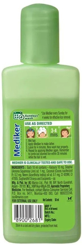 MEDIKER Anti-Lice Treatment Shampoo - 50 ml (Pack Of 3) - Price in India, Buy MEDIKER Treatment Shampoo - 50 ml (Pack Of 3) Online In India, Reviews, Ratings & Features | Flipkart.com