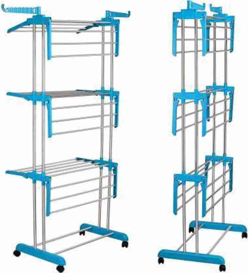 Buy LOOT-LEY Premium Heavy Duty Stainless Steel Foldable Cloth Drying Stand/Clothes  Stand for Drying/movable/Cloth Stand/Clothes Dryer/Laundry Racks for Drying  for Indoor/Outdoor/Balcony (3 Tier) Sky blue heavy loading  capacity+space-saving Online at