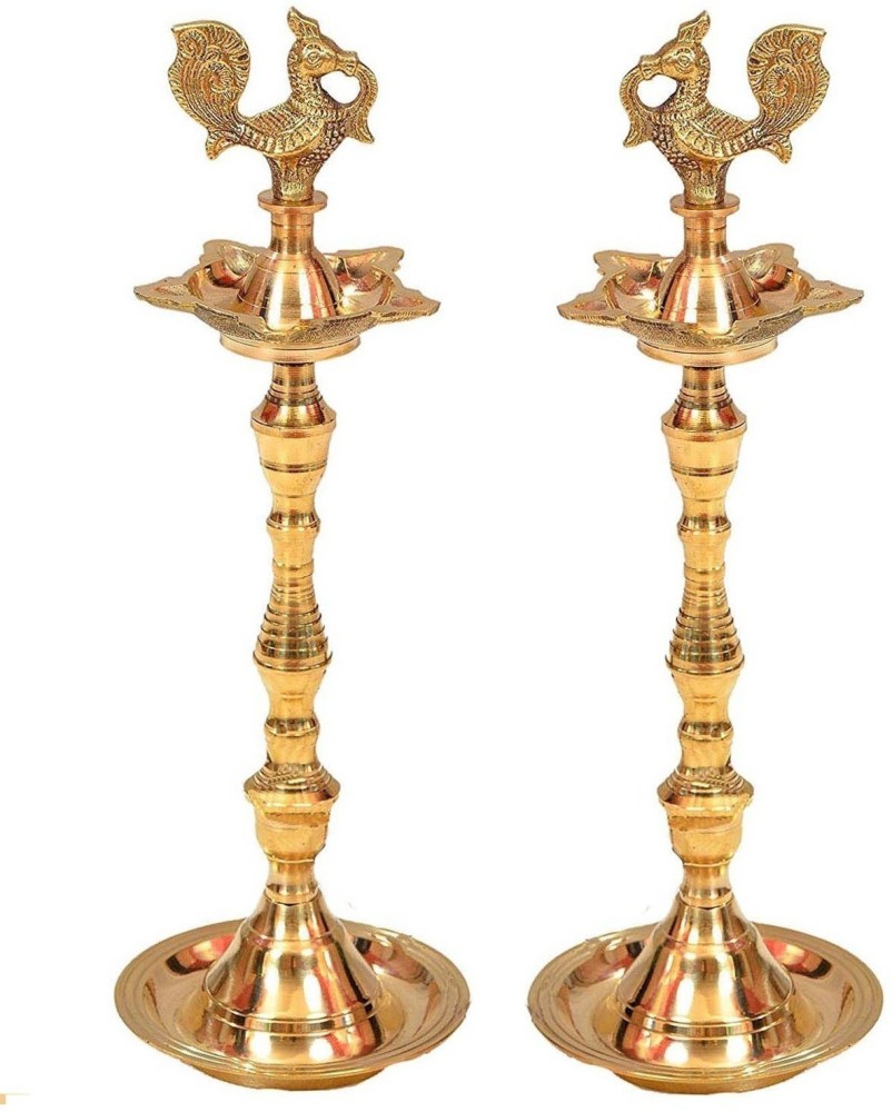 Crafts of India Brass Kerala Samai Standing Deepak for Puja - Traditio