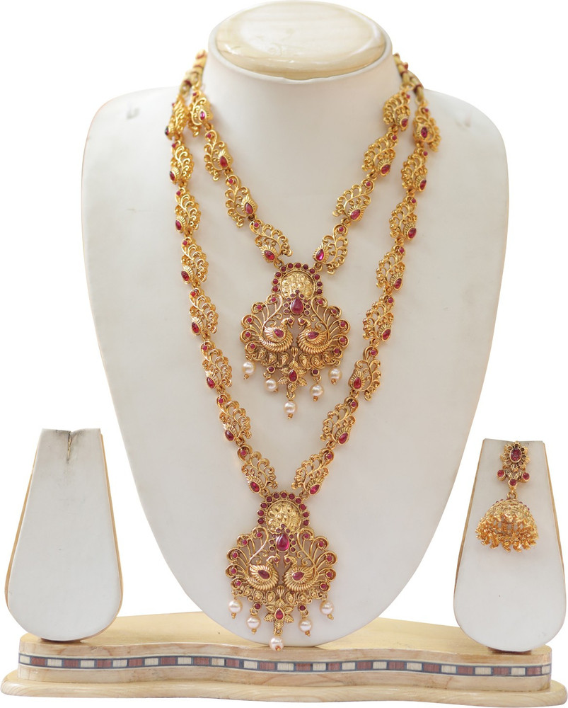 Swarajshop Alloy Gold plated Maroon White Gold Jewellery Set