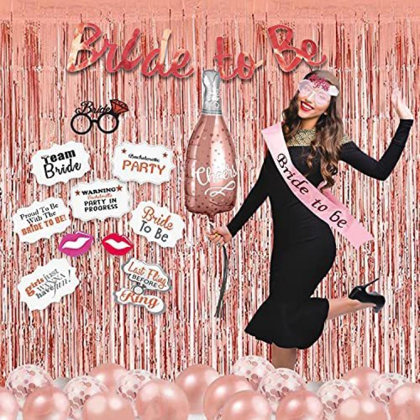 Party Propz Bride To Be Decoration Set 27Pcs With Bride To Be Ring Foil  Banner, Metallic Confetti Balloons, Foil Curtain Cheers Foil, Eye glass and  Sash/Bridal Shower Decorations Items/Bachelorette Price in India 