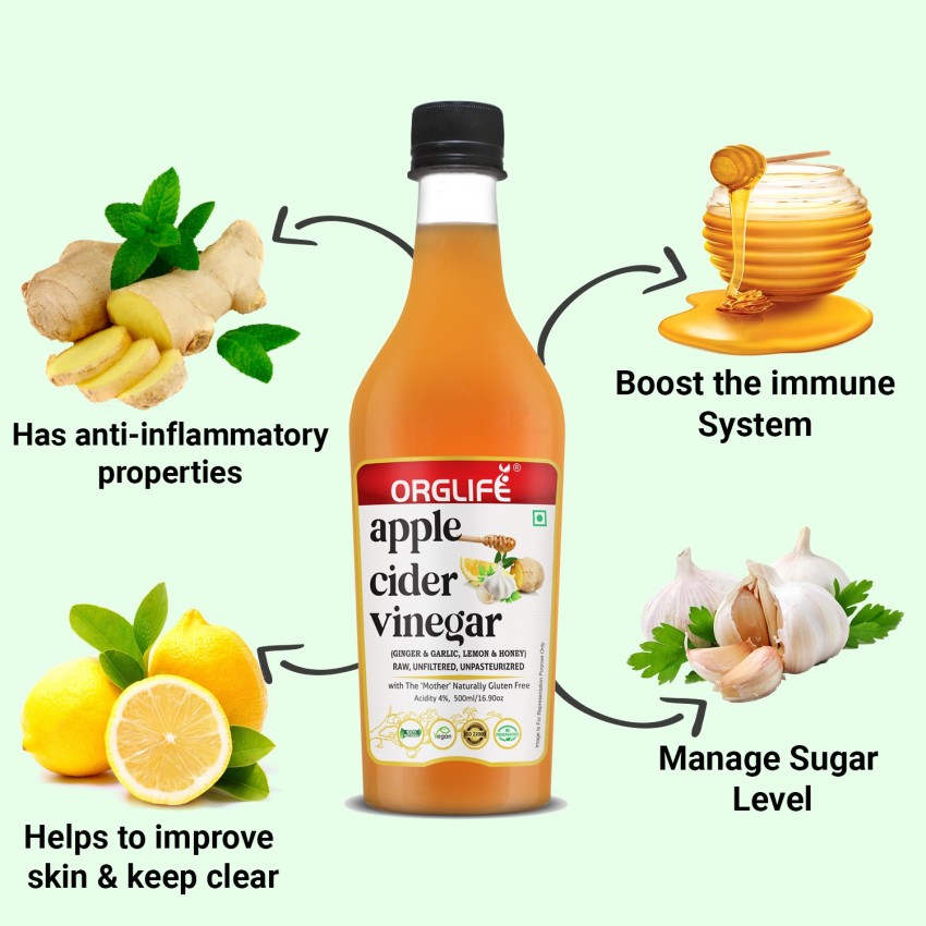 ORGLIFE Apple Cider Vinegar with Garlic Ginger Lemon and Honey 500ml With the Mother Vinegar Price in India Buy ORGLIFE Apple Cider Vinegar with Garlic Ginger Lemon and Honey 500ml With