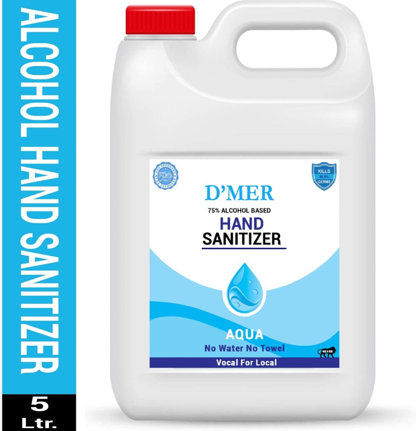 D'MER E-Aqua 75% Alcohol Based Blue Liquid Hand sanitizer kills 99.99%  germs and without water