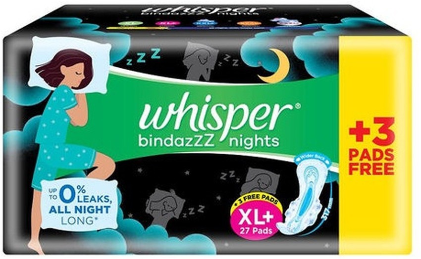 Whisper Bindazzz nights XL+ 27 +3 free sanitary Pad Sanitary Pad