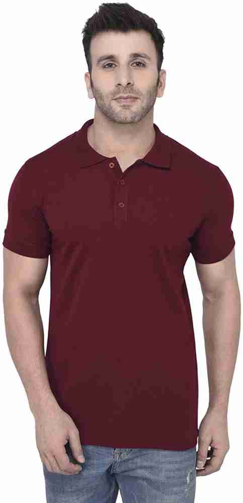 LV Creation Solid Men Polo Neck Green, White, Maroon T-Shirt - Buy