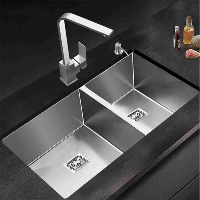 Prestige (32 x 18 x 10 Double Bowl)304 Grade Double Bowl Handmade  Kitchen Sink (Silver) Vessel Sink