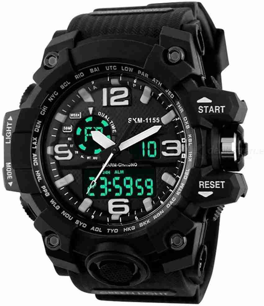 SKMEI 1155 1155 Black Sport Dual Time Watch Analog Digital Watch