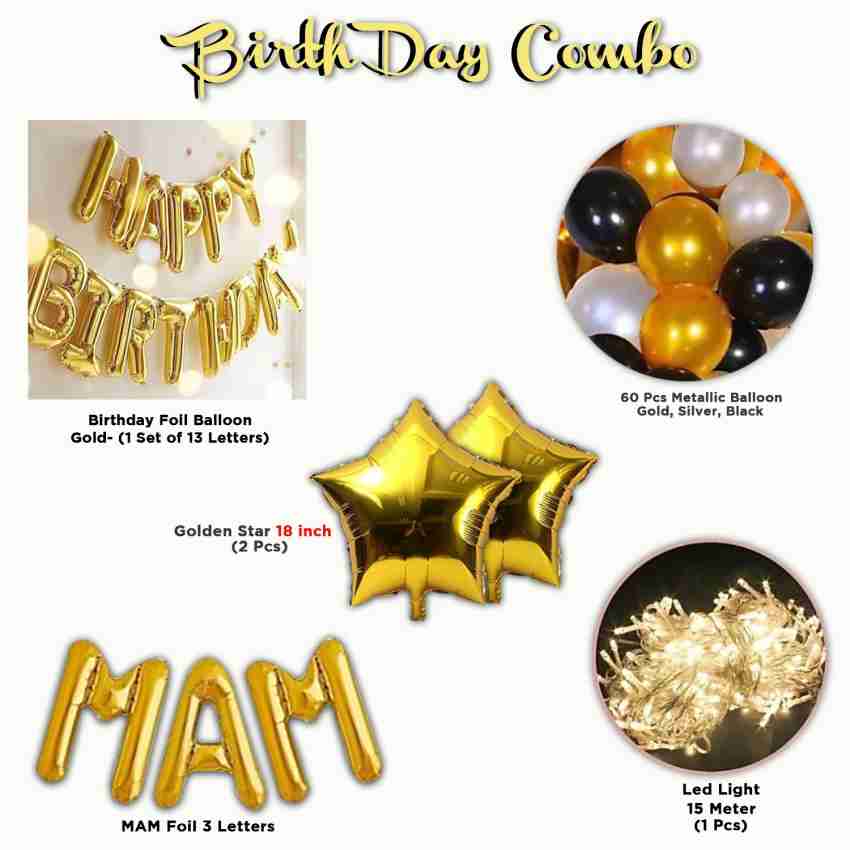 3 in 1 Birthday Party Decoration Black and Golden Theme Happy