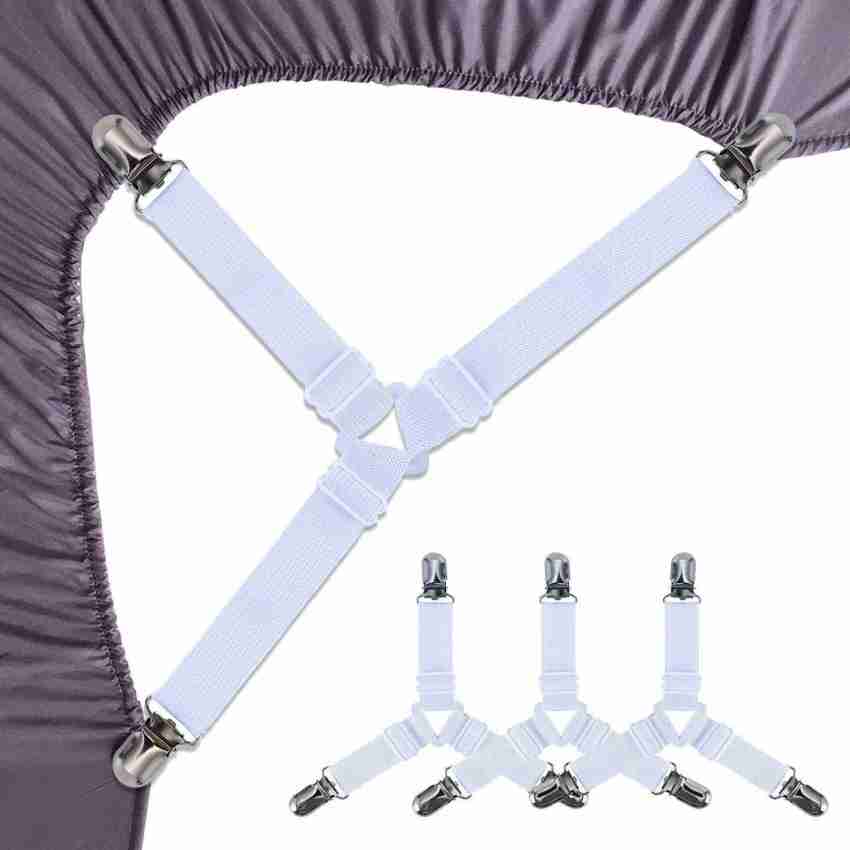 HomeFast 4 PCS Bed Sheet Holder Straps, Adjustable Triangle  Elastic Mattress Corner Clips, 3 Way Fitted Bed Sheet Fastener Suspenders  Grippers Heavy Duty for Bedding Sheets, Mattress Covers, Sofa LARGE