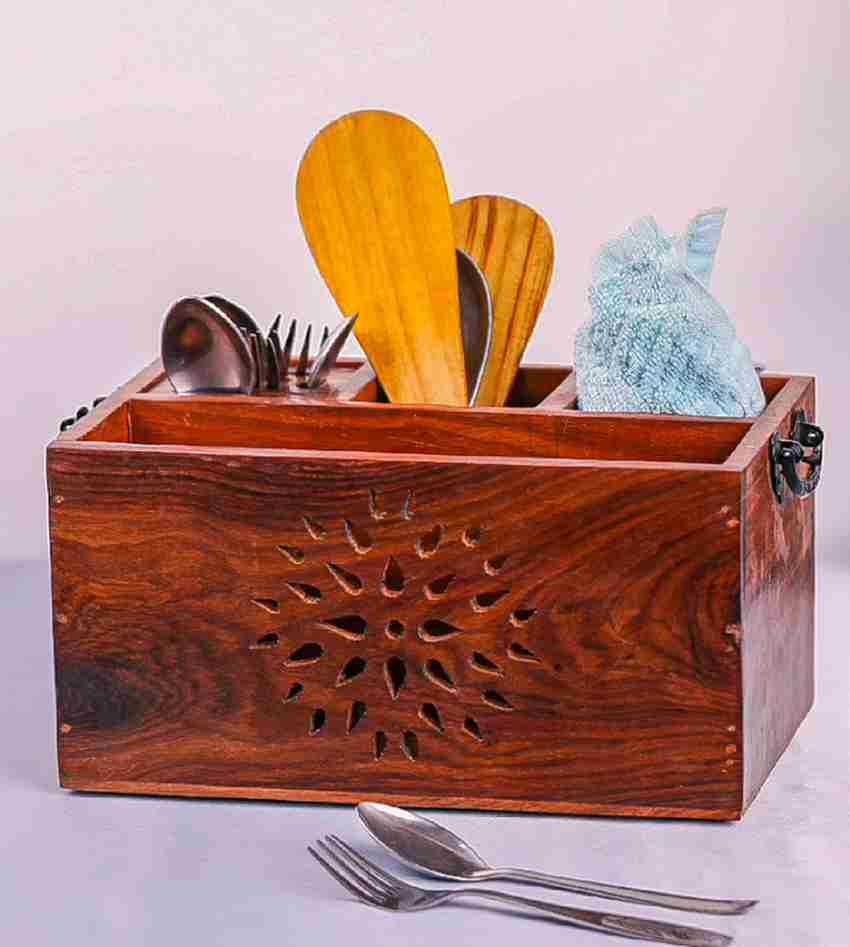 TASHKURST Wooden Spoon stand for dining table and spoon stand for kitchen  Organiser (Multipurpose)- Wooden Cutlery holder for dining table Organizer