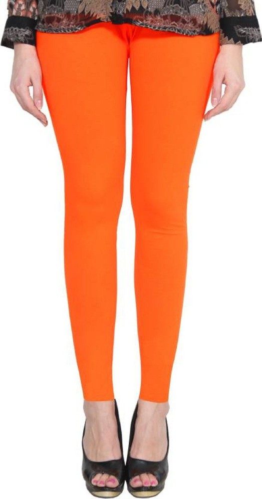 Buy Kex Red Orange Solid Cotton Churidar Length Leggings women