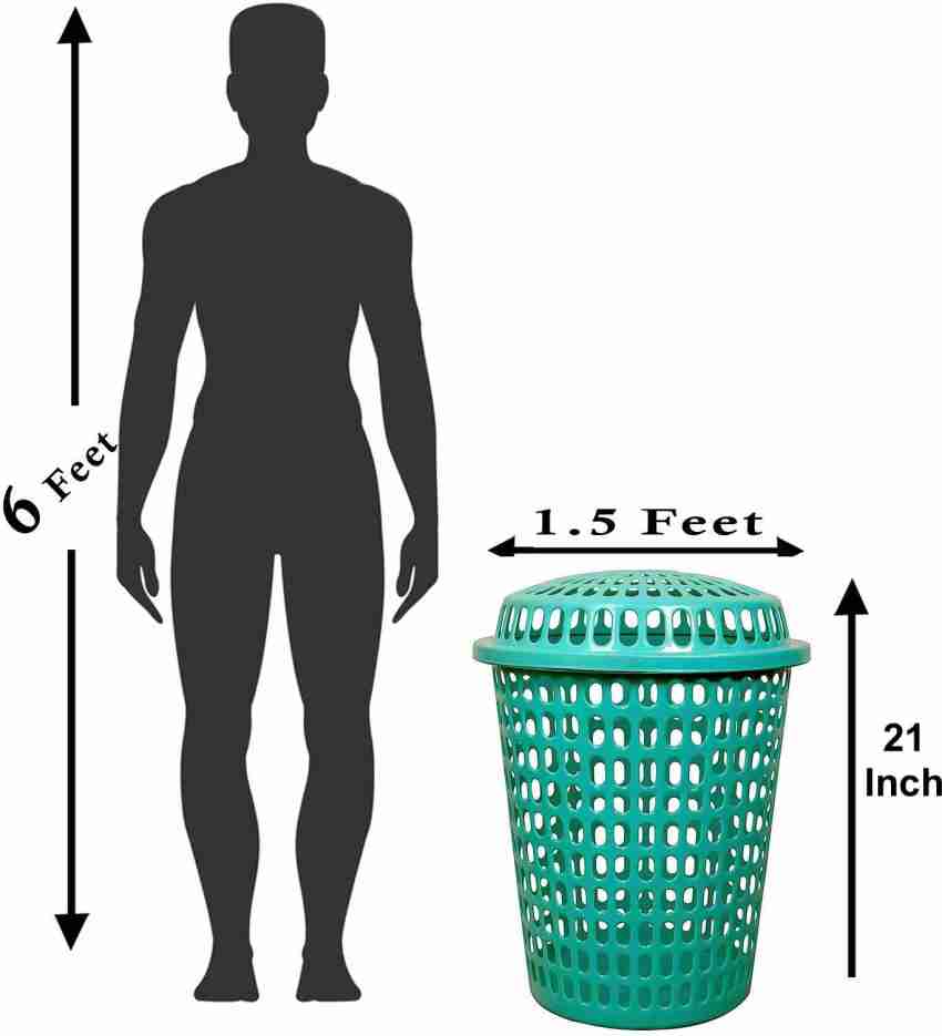 mastbus Dirty Clothes Laundry Basket Plastic with Lid Large Size For  Clothes 50 Litre Dress Storage Heavy Duty Round Shape (1 Pcs, Green)