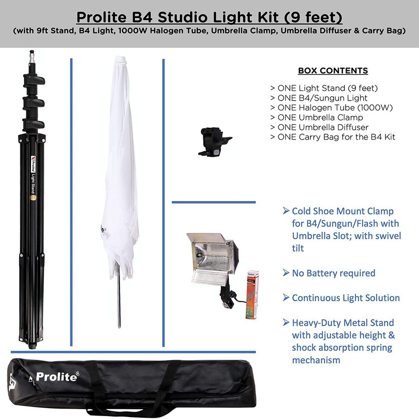Prolite Studio B4 Continuous Video Light Kit with 9 ft Light Stand
