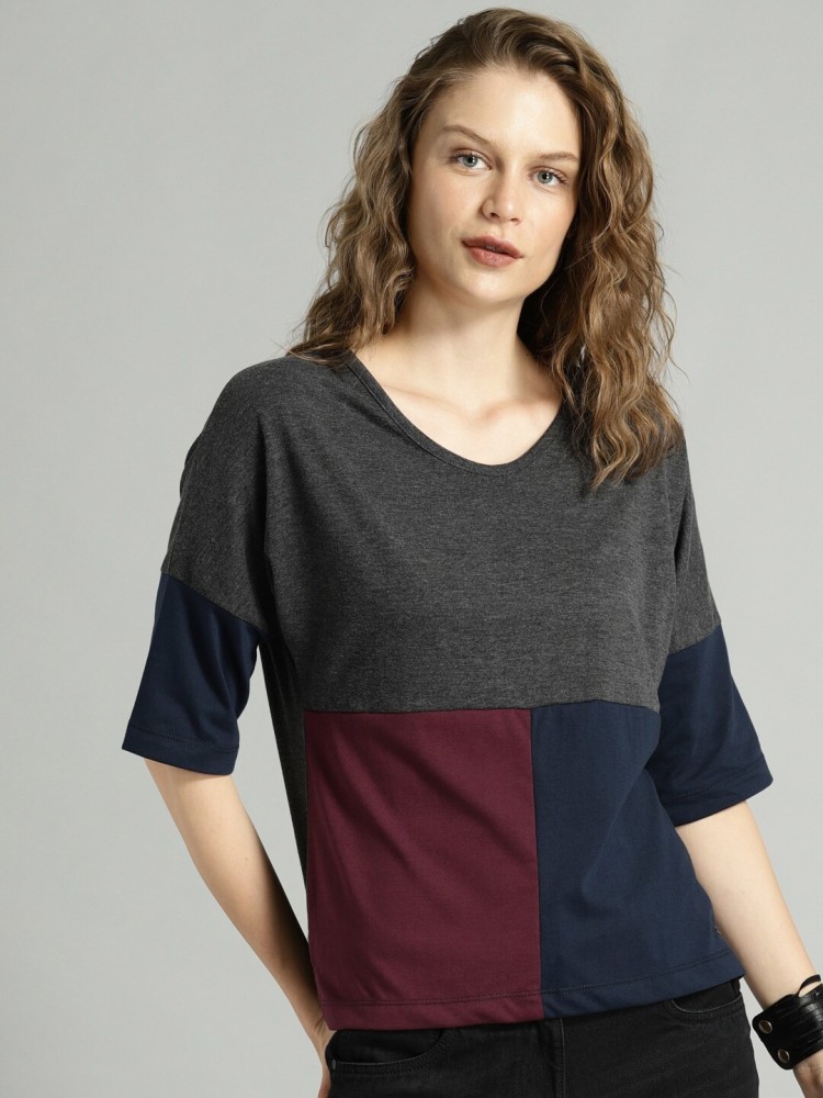 Roadster Colorblock Women Round Neck Grey T Shirt Buy Roadster Colorblock Women Round Neck Grey T Shirt Online at Best Prices in India Flipkart