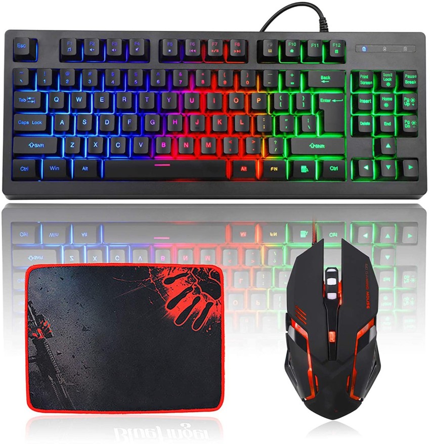 Wireless Gaming Keyboard and Mouse Combo Set With Mouse Pad Rainbow Color  Backlit USB Keyboard RGB LED Keyboard For PC Gamer