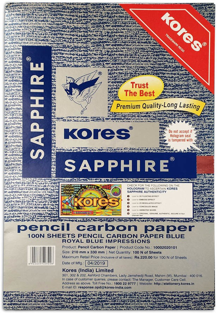 Flipkart KORES Premium Sapphire Carbon Coating 210mm X 330 mm 210 gsm Carbon Paper Carbon Paper