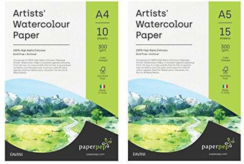 Paper Pep Artists' Acrylic Paint Paper 300GSM Cold Pressed A3 Pack of 5