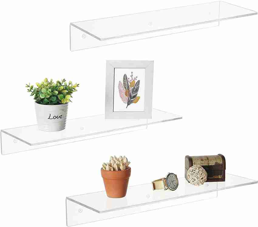 6 Pieces Small Adhesive Wall Shelves, 4 in Clear Floating Shelves
