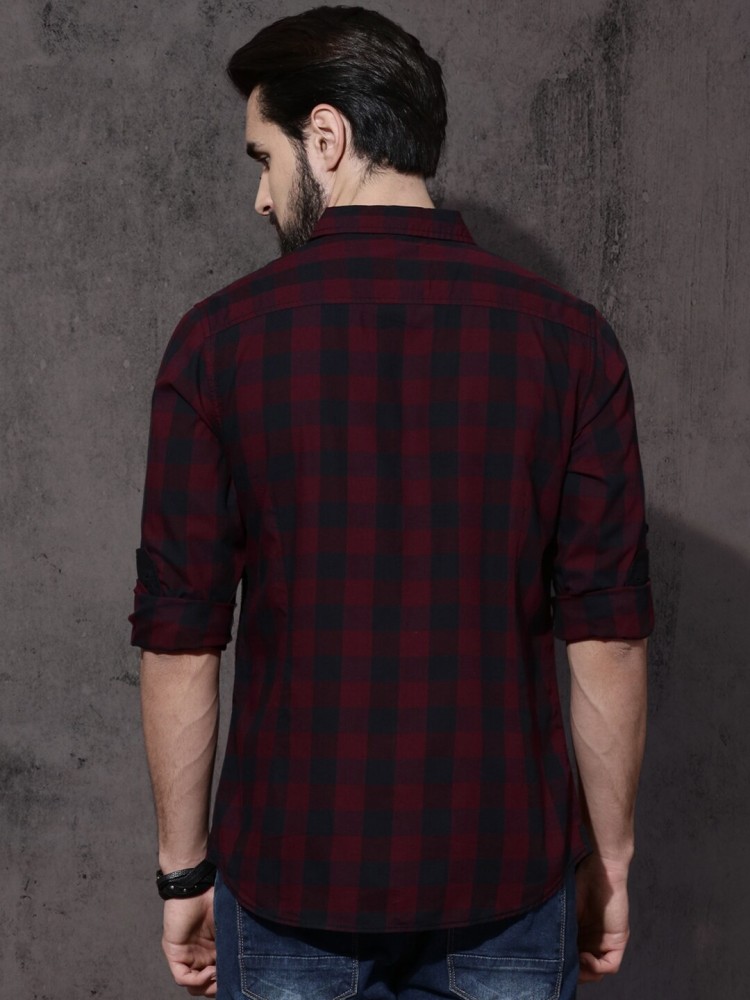 Buy Roadster Men Maroon & Navy Blue Checked Sustainable Casual Shirt - Shirts  for Men 1862801