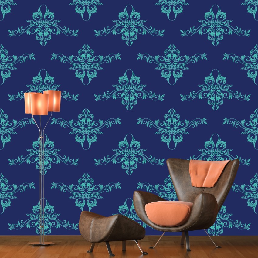 Damasco Platino by Galerie  Blue Silver  Wallpaper  Wallpaper Direct