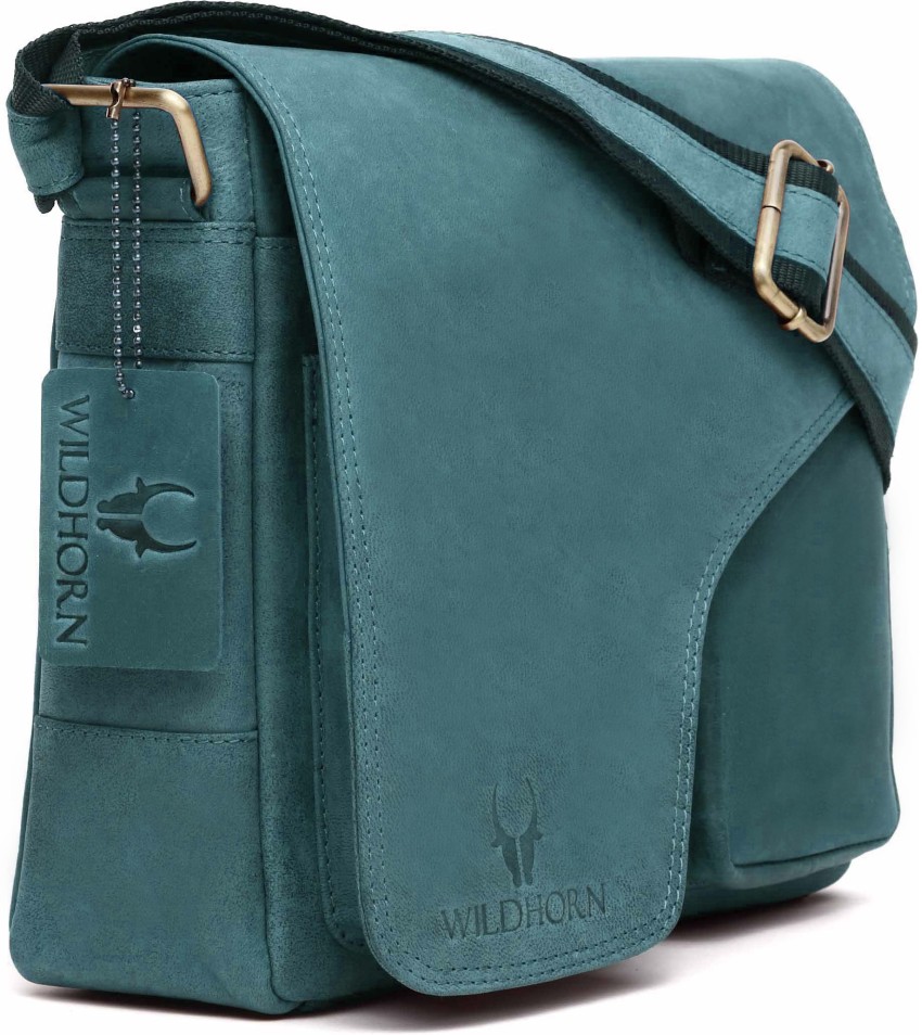 WILDHORN Green Classic Leather Messenger Bag for Men I Office Bags