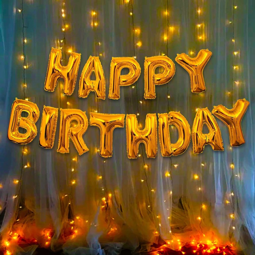 Lazer Happy Birthday Decoration Kit -2Pcs Golden HBD Foil Balloon With Led  Light Birthday Decorations Items For Bday Lights Combo Pack Set,  Husband,Wife, First, 2nd,30th,40th,50th Theme Price in India - Buy Lazer