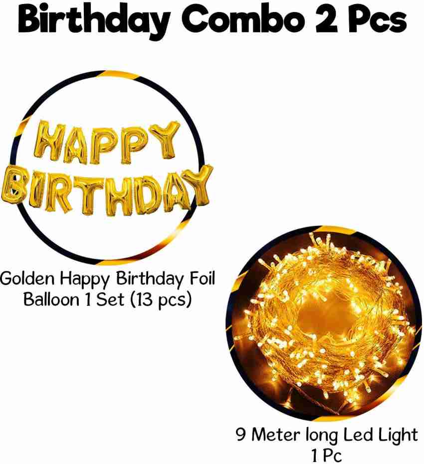 Party Propz Happy Birthday Decoration Kit -2Pcs Golden HBD Foil Balloon  With Led Light Birthday Decorations Items For Bday Lights Combo Pack Set,  Husband,Wife, First, 2nd,30th,40th,50th Theme Price in India - Buy