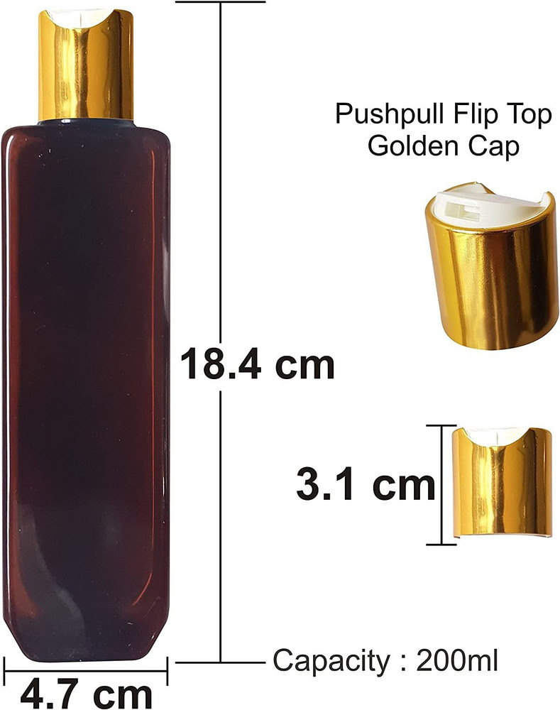Zenvista Meditech Zenvista 200ml Amber Color Bottle With Gold Color Long Disktop Cap pack of 3 200 ml Bottle