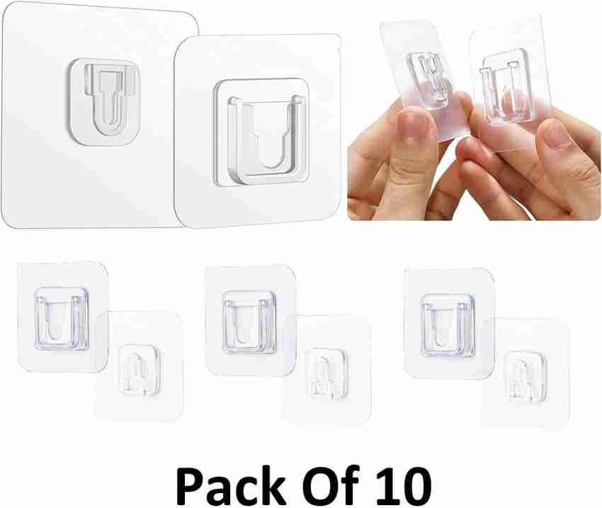 ALWAFLI Self Adhesive Double Side Pack of 10 (Male/Female) Wall Hooks 10KG  (Max) Magic Transparent Sticker Hooks for Hanging Mobile Case Spike Guards  Toilet Brush Photo Frames Bathroom/Kitchen Accessories Hook 10 Price in  India - Buy