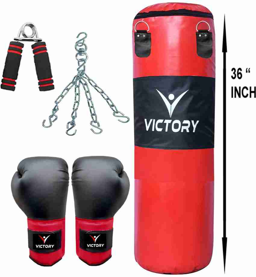 VICTORY Unfilled Heavy Punching Bag with Boxing Glove and Hand Grip and Hanging Chain Synthetic Leather 3 Feet Boxing Kit Buy VICTORY Unfilled Heavy Punching Bag with Boxing Glove and